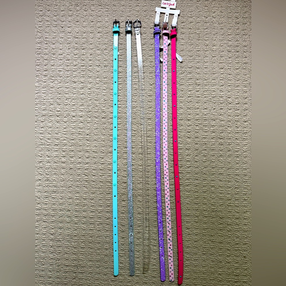 Cat & Jack Kids Belts in Pink, Purple, Blue, and Silver, set of 2 three packs